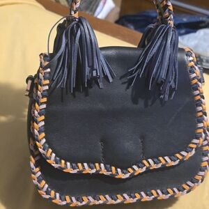 Rebecca Minkoff Black Crossbody Bag with Orange and Pink Braided Trim